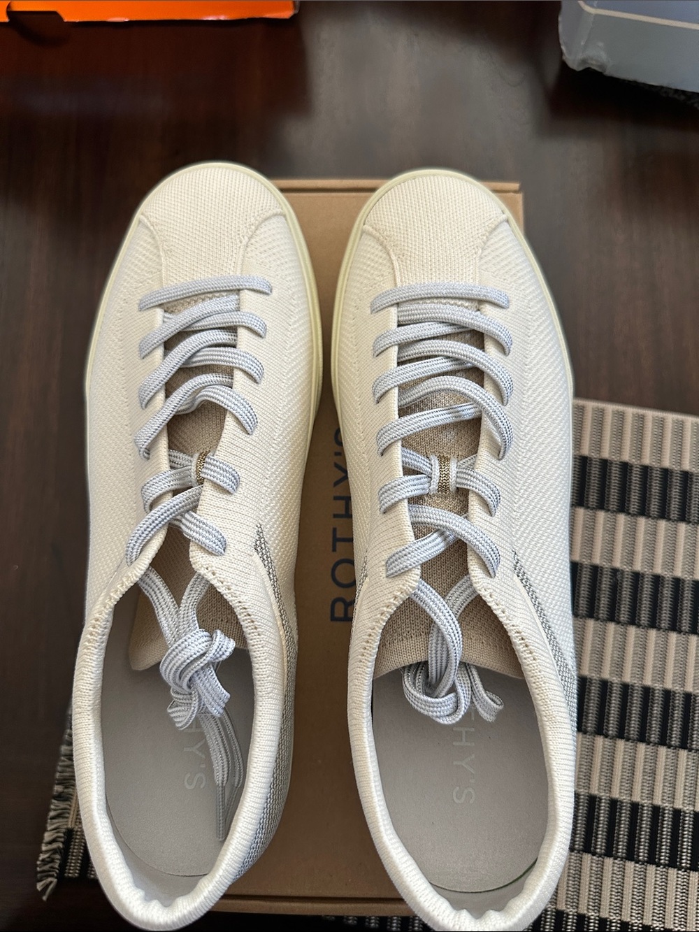 Rothy's Cream Knit Lace-Up Sneakers with Light Gray Laces